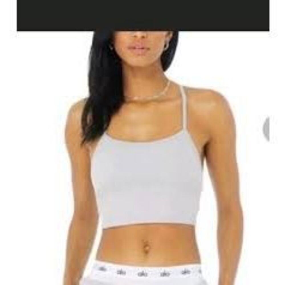 Alo Built in Bra Soft Ribbed Cropped Calm Tank Sz XS White
